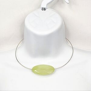 Gold Wire Necklace w/ Green Oval Pendant